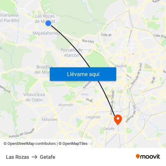 Las Rozas to Getafe map