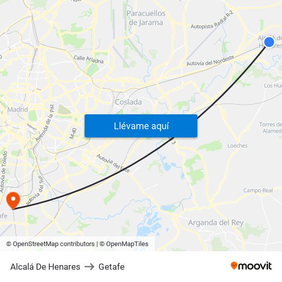 Alcalá De Henares to Getafe map