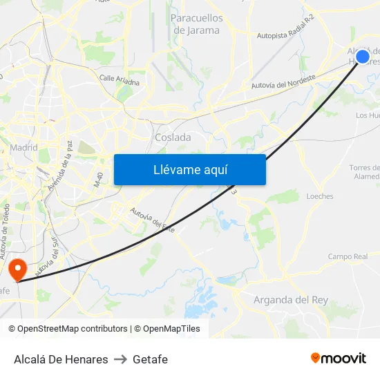 Alcalá De Henares to Getafe map