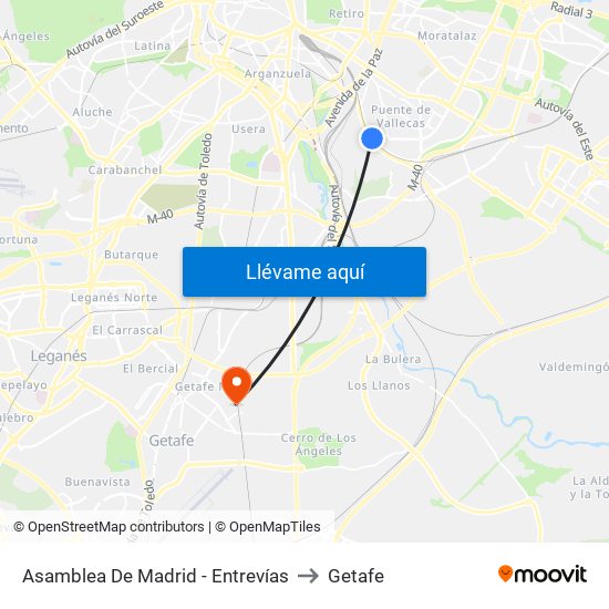 Asamblea De Madrid - Entrevías to Getafe map