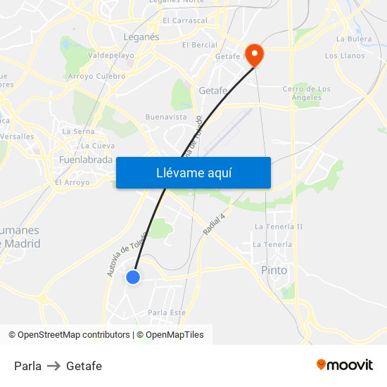 Parla to Getafe map