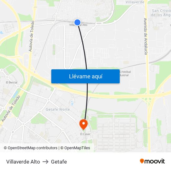 Villaverde Alto to Getafe map