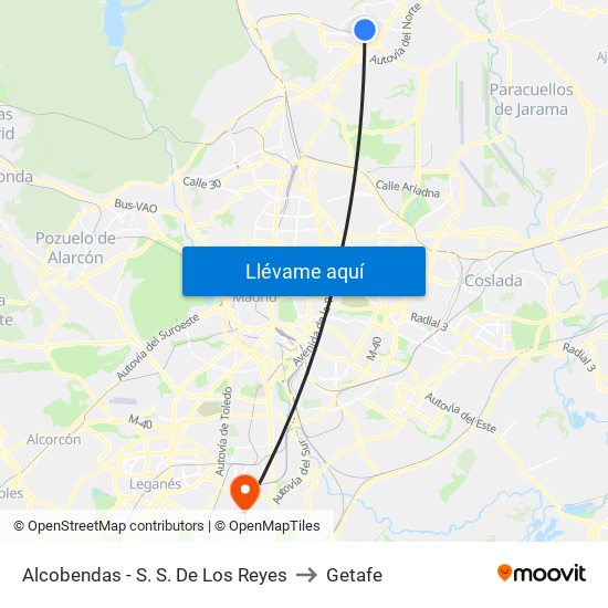 Alcobendas - S. S. De Los Reyes to Getafe map