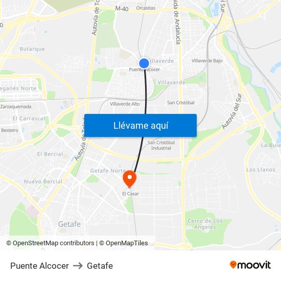 Puente Alcocer to Getafe map
