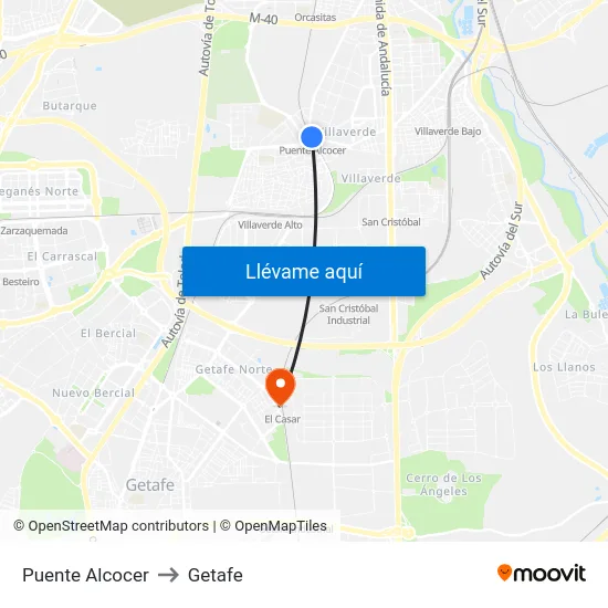 Puente Alcocer to Getafe map