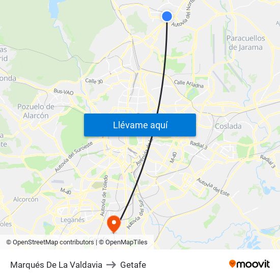 Marqués De La Valdavia to Getafe map