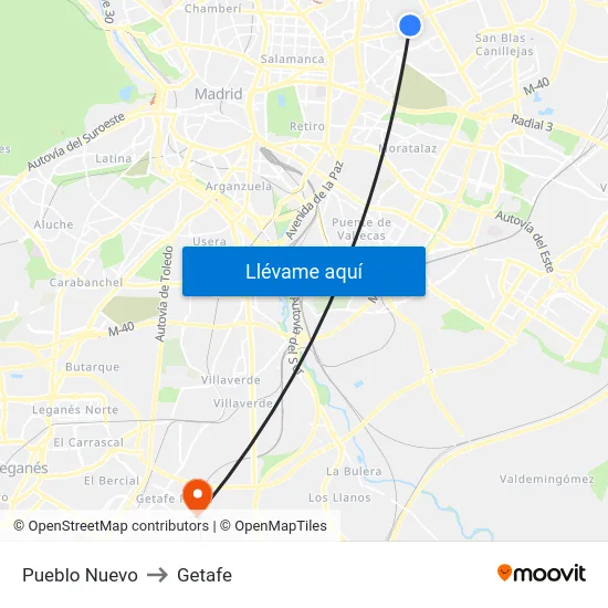 Pueblo Nuevo to Getafe map