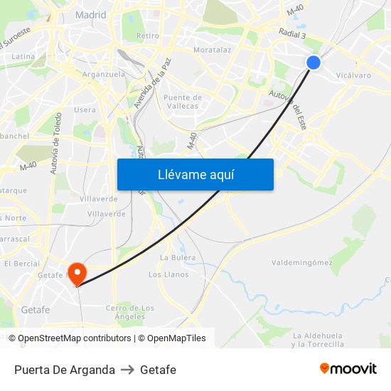 Puerta De Arganda to Getafe map