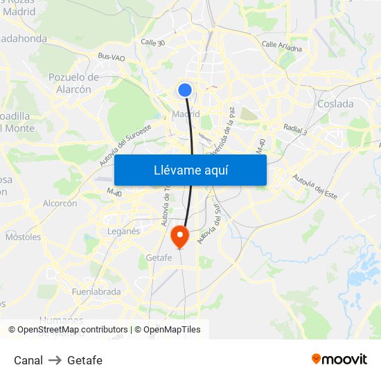 Canal to Getafe map