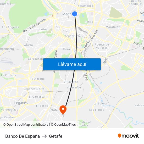 Banco De España to Getafe map