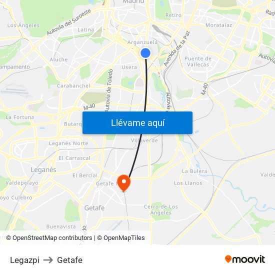 Legazpi to Getafe map