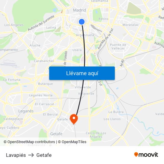 Lavapiés to Getafe map