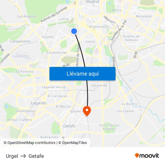 Urgel to Getafe map