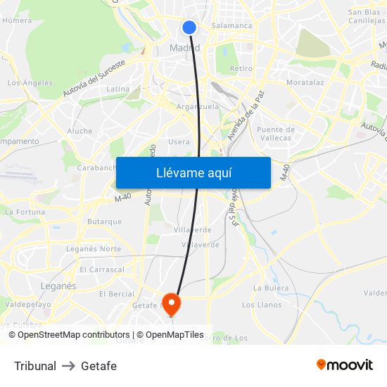 Tribunal to Getafe map