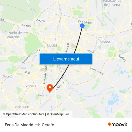 Feria De Madrid to Getafe map