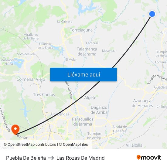 Puebla De Beleña to Las Rozas De Madrid map
