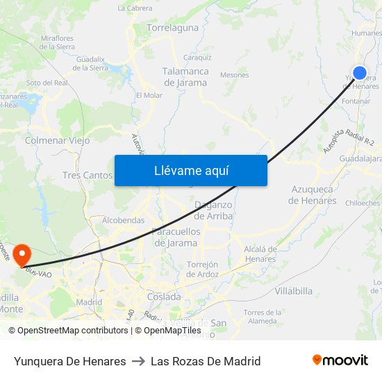 Yunquera De Henares to Las Rozas De Madrid map