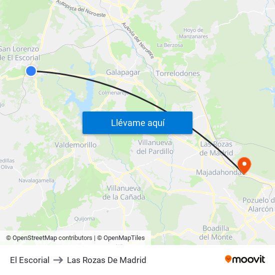 El Escorial to Las Rozas De Madrid map