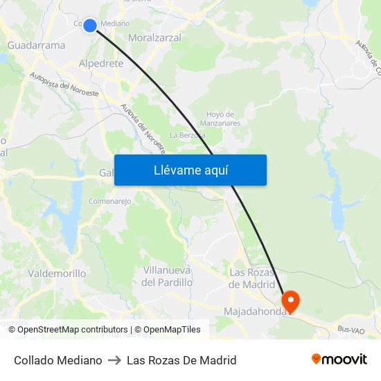 Collado Mediano to Las Rozas De Madrid map