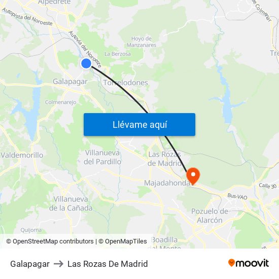 Galapagar to Las Rozas De Madrid map
