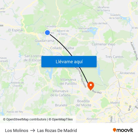 Los Molinos to Las Rozas De Madrid map