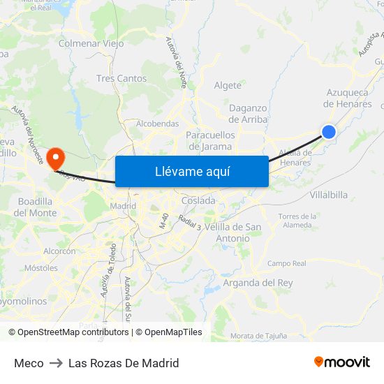 Meco to Las Rozas De Madrid map