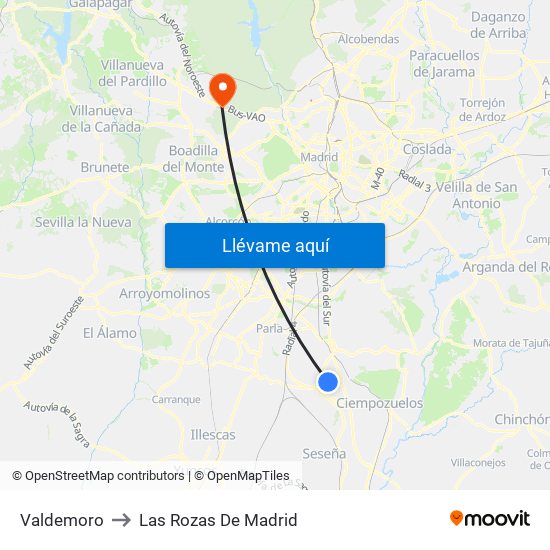 Valdemoro to Las Rozas De Madrid map