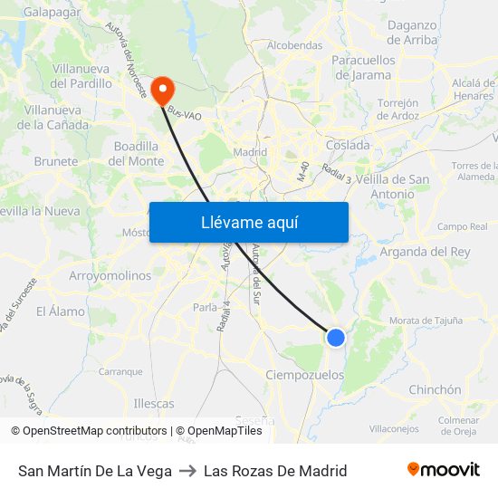 San Martín De La Vega to Las Rozas De Madrid map