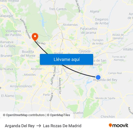Arganda Del Rey to Las Rozas De Madrid map