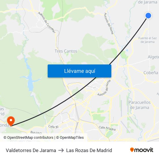 Valdetorres De Jarama to Las Rozas De Madrid map