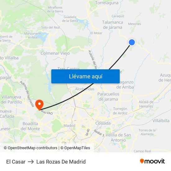 El Casar to Las Rozas De Madrid map