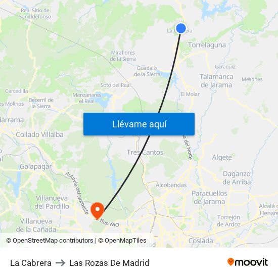 La Cabrera to Las Rozas De Madrid map