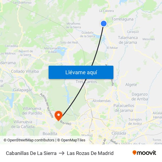 Cabanillas De La Sierra to Las Rozas De Madrid map