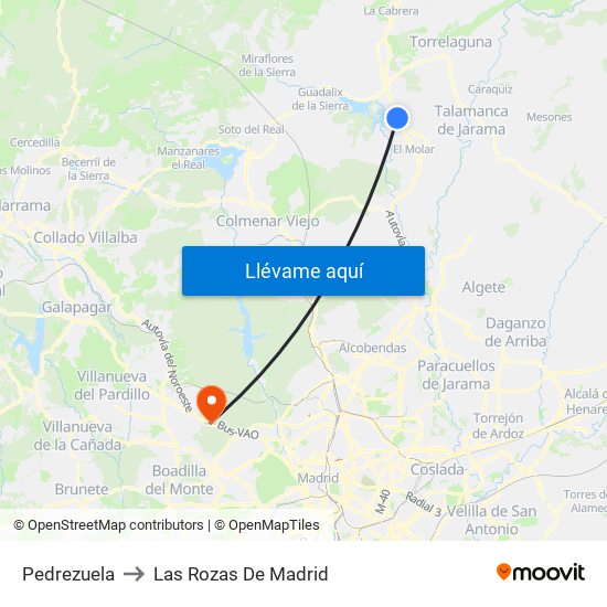 Pedrezuela to Las Rozas De Madrid map