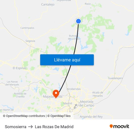 Somosierra to Las Rozas De Madrid map