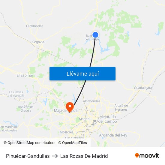 Pinuécar-Gandullas to Las Rozas De Madrid map