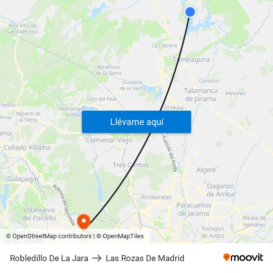 Robledillo De La Jara to Las Rozas De Madrid map