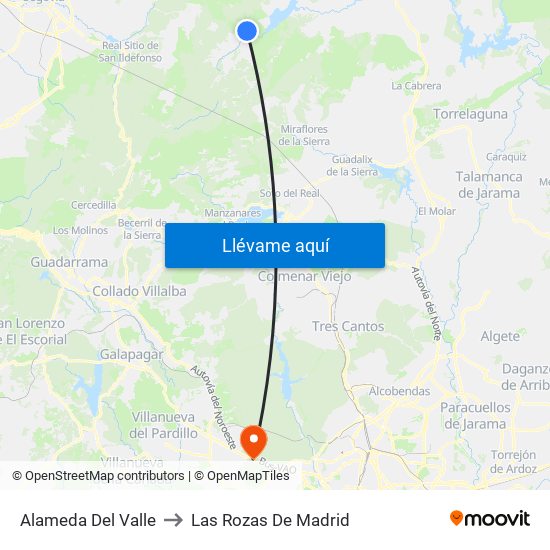 Alameda Del Valle to Las Rozas De Madrid map