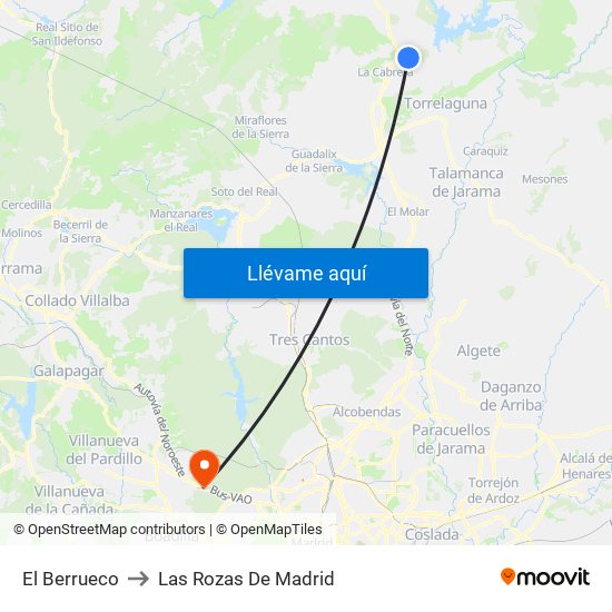 El Berrueco to Las Rozas De Madrid map