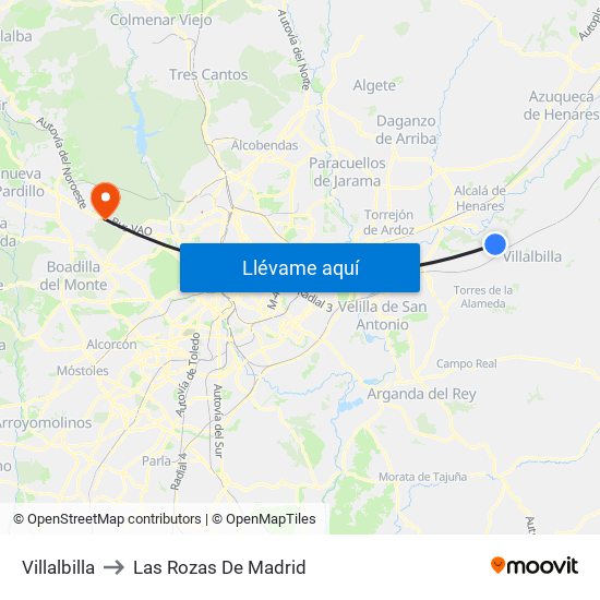 Villalbilla to Las Rozas De Madrid map