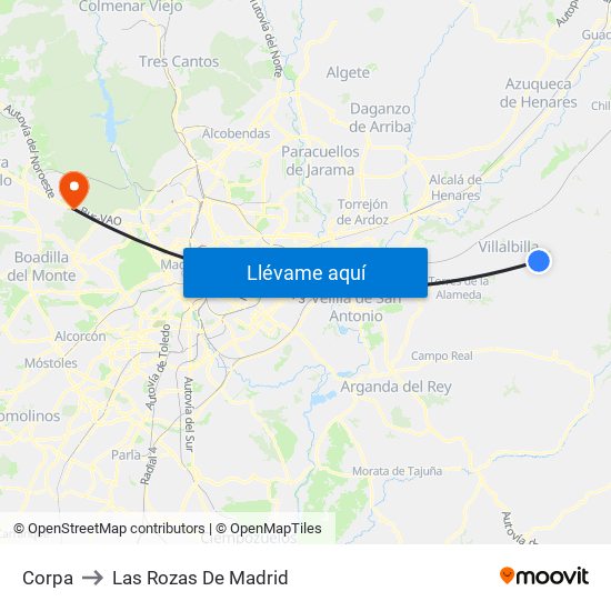 Corpa to Las Rozas De Madrid map