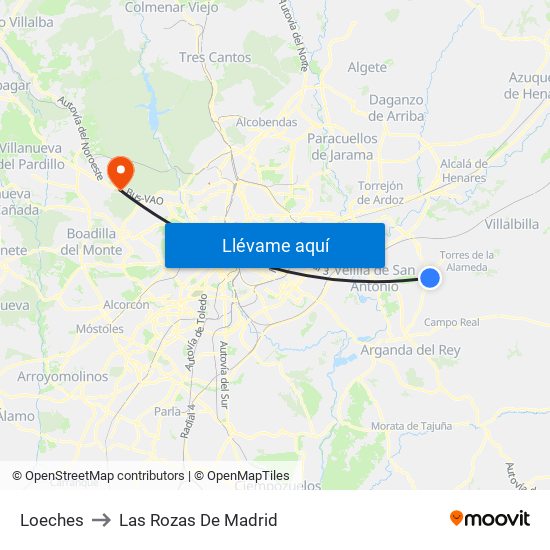Loeches to Las Rozas De Madrid map