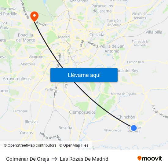 Colmenar De Oreja to Las Rozas De Madrid map