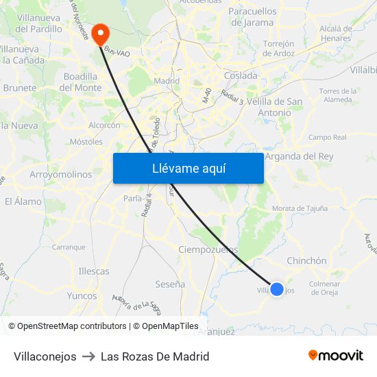 Villaconejos to Las Rozas De Madrid map
