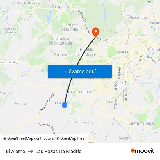El Álamo to Las Rozas De Madrid map