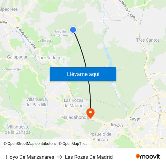 Hoyo De Manzanares to Las Rozas De Madrid map