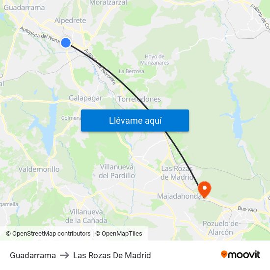 Guadarrama to Las Rozas De Madrid map