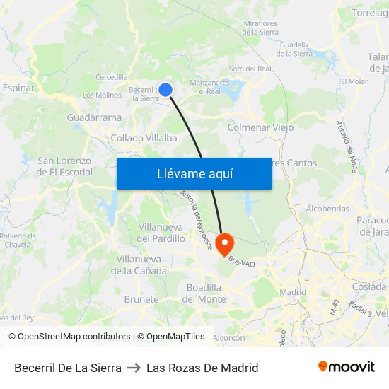 Becerril De La Sierra to Las Rozas De Madrid map