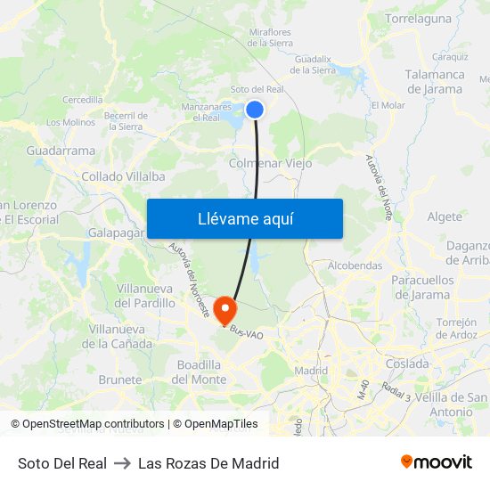 Soto Del Real to Las Rozas De Madrid map