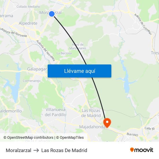 Moralzarzal to Las Rozas De Madrid map